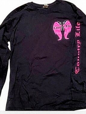 Country Life Wings Guns Vintage Black & Hot Pink Long Sleeve T. Sz. L